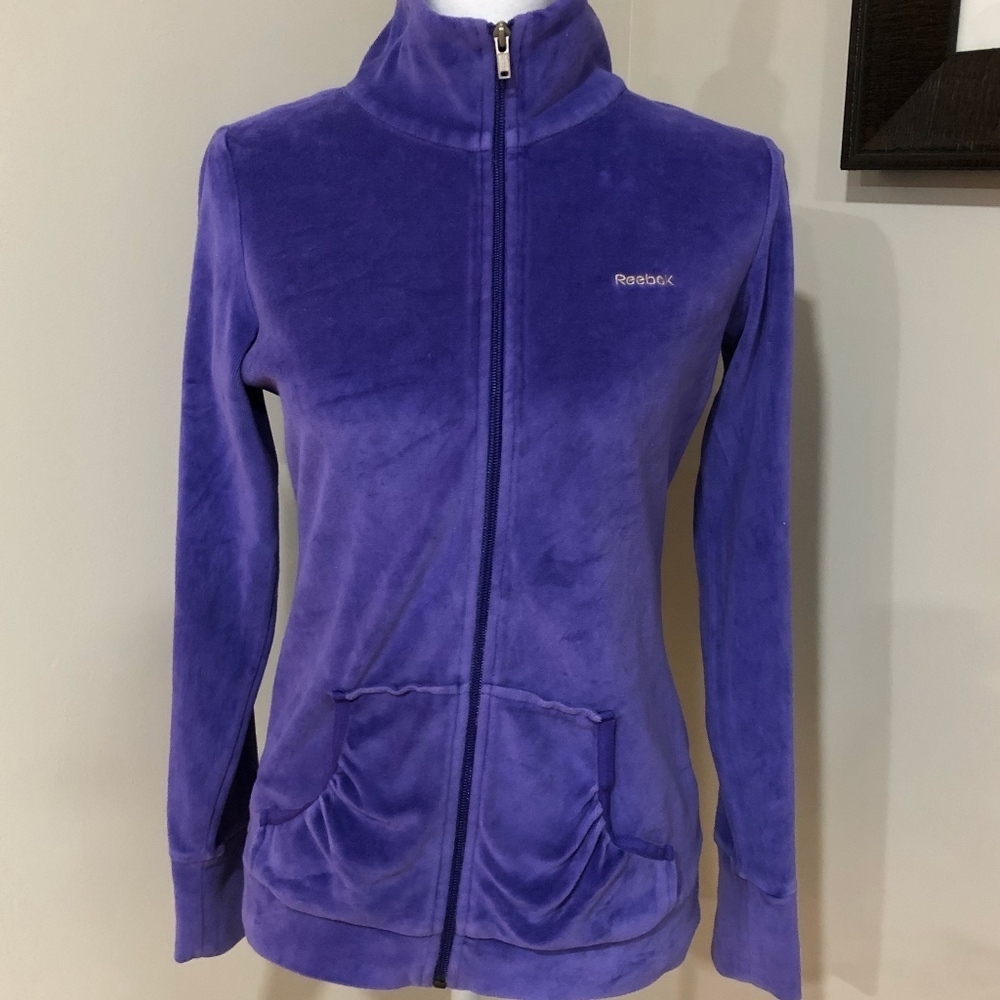 *REEBOK* Purple Velour Zip-Up Sweatshirt w Pockets Size Large